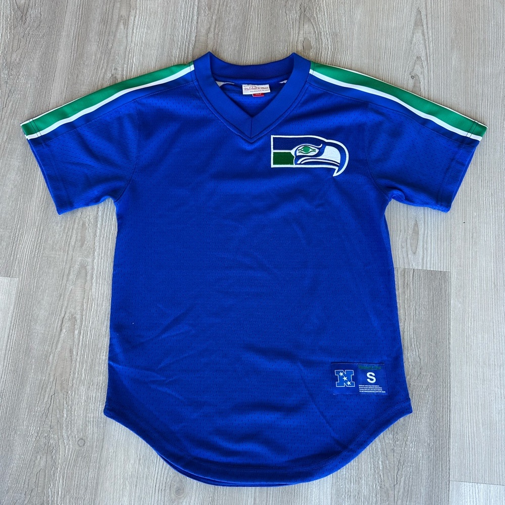 Mitchell Ness Seattle Seahawks V-Neck Mesh Retro 80’s NFL Jersey - RARE